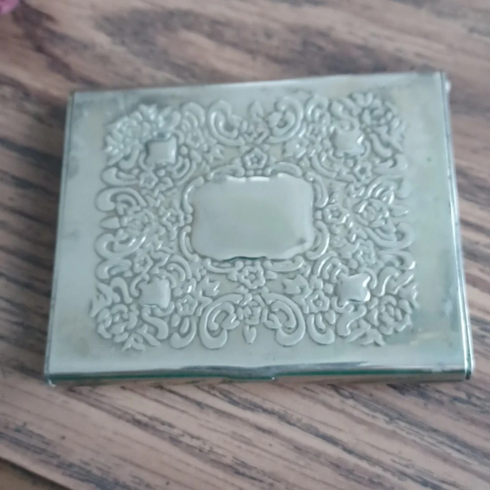 Vtg Goldinger Silver Art Co Silver plate compact, Business Card, photo case